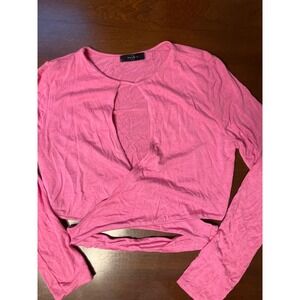 21 Saints Pink Long Sleeve Criss Cross Crop Top‎ Cutout Stretch  Trendy  #132